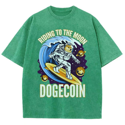 Riding To The Moon Dogecoin DOGE Vintage Distressed T-shirt