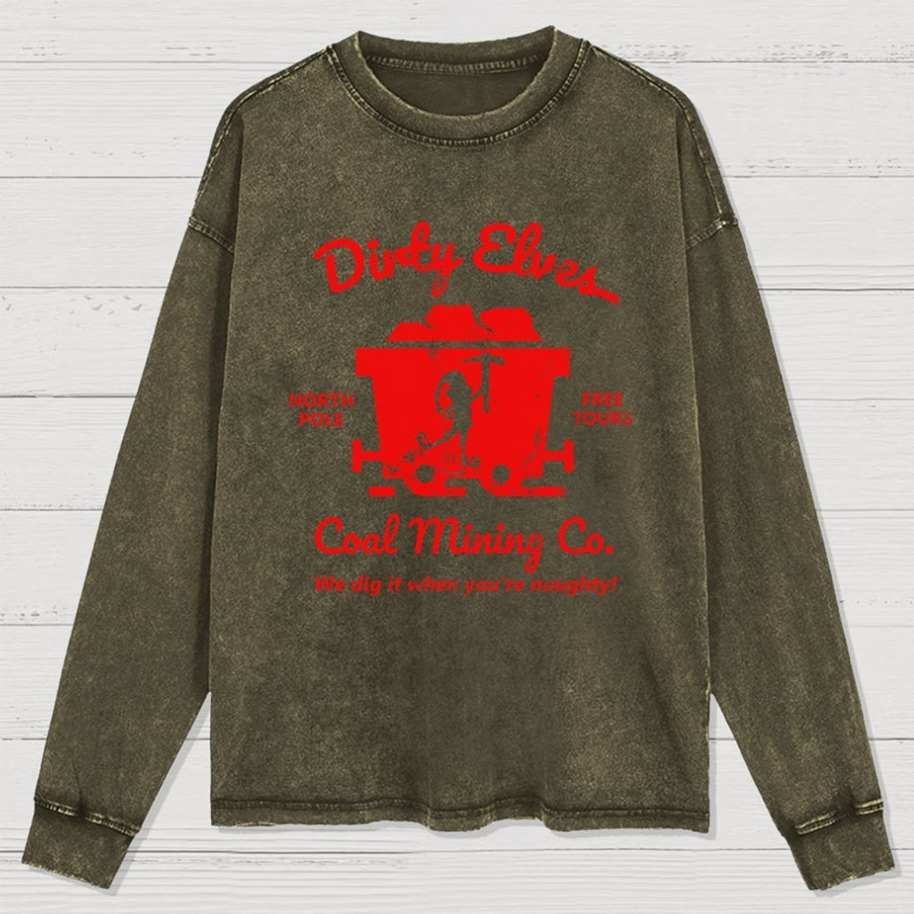 Dirty Elves Coal Mining Company Christmas Humor Washed Long Sleeve Tee