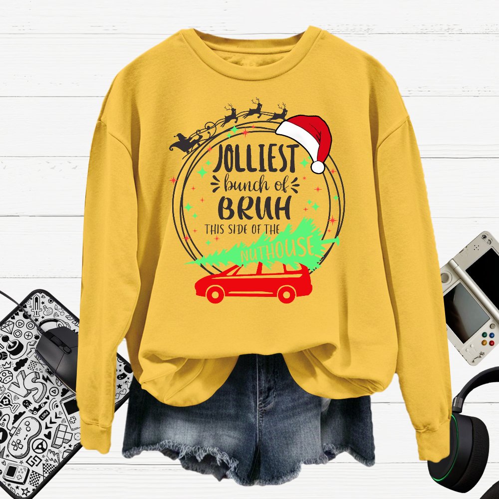 Jolliest Bunch Of Bruh Christmas Cotton Pullover Sweatshirt