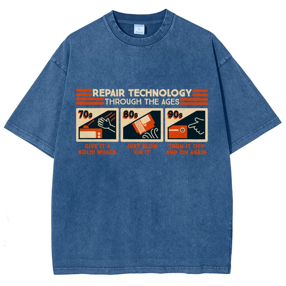 Repair Technology Through the Ages Vintage Distressed T-shirt