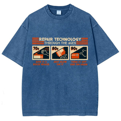 Repair Technology Through the Ages Vintage Distressed T-shirt