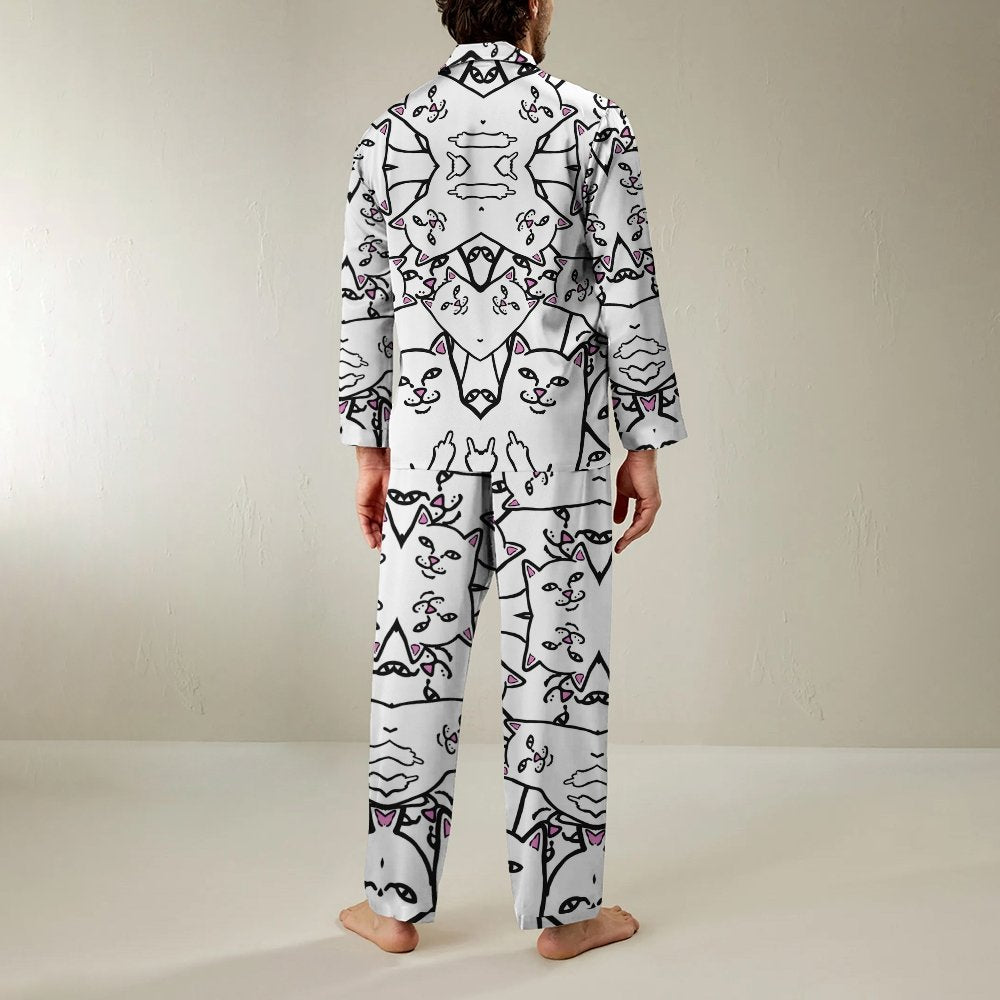 Cat Satire Art Print Geek Long Sleeve Pajama Set