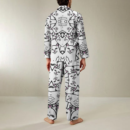 Cat Satire Art Print Geek Long Sleeve Pajama Set