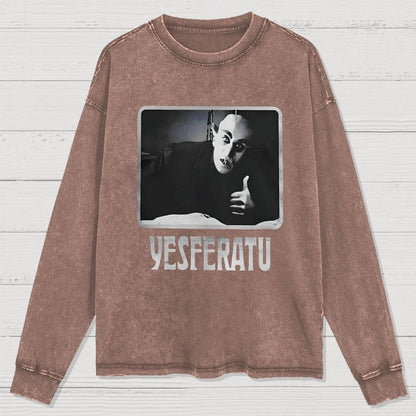 Yesferatu Funny Horror Retro Washed Long Sleeve Tee