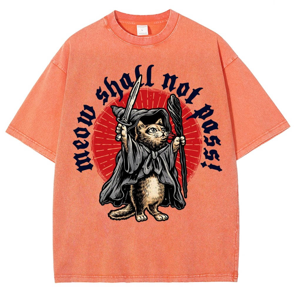 Meow Shall Not Pass Vintage Distressed T-shirt