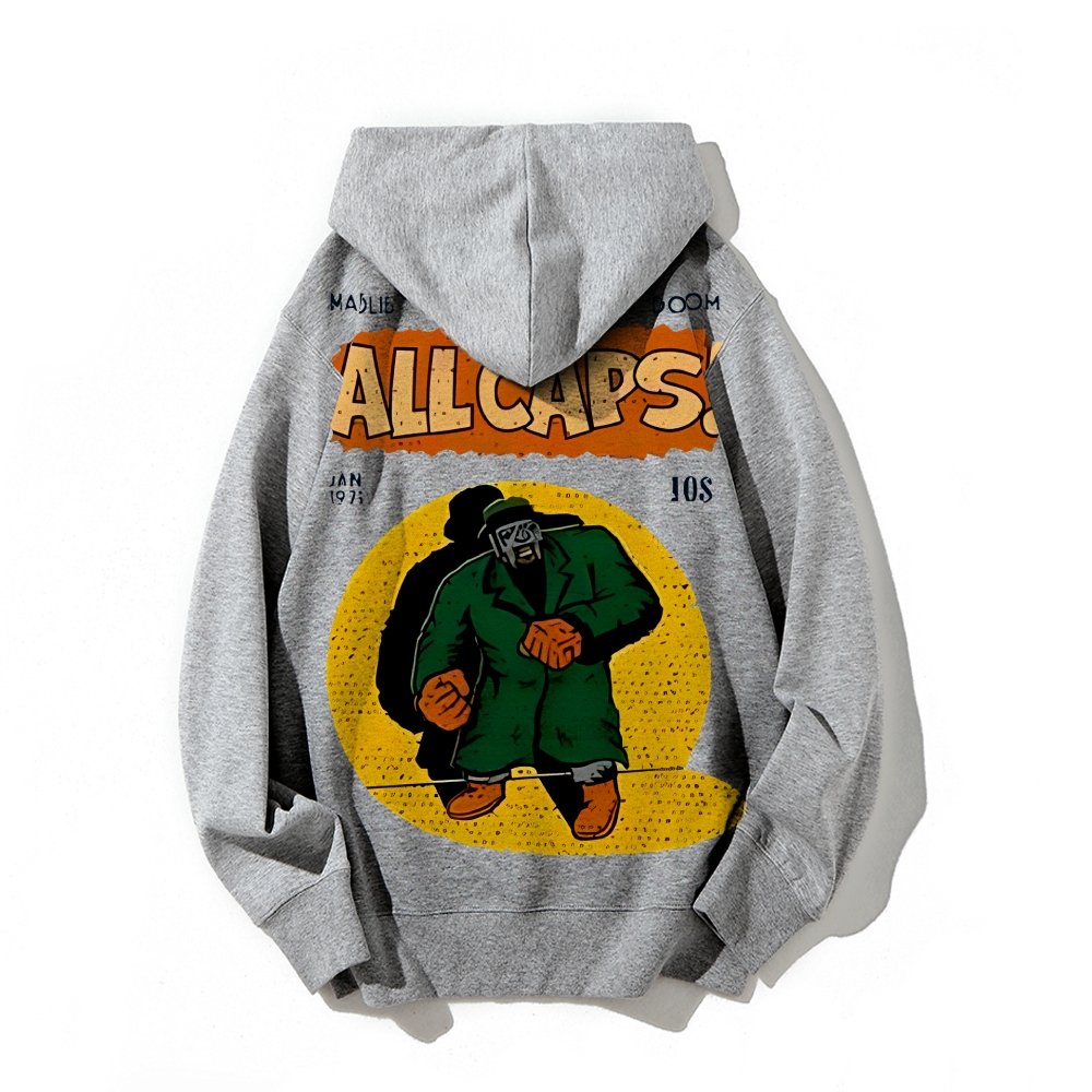 Vintage Hip-Hop Mf Graphic Printed Back Cotton Hoodie