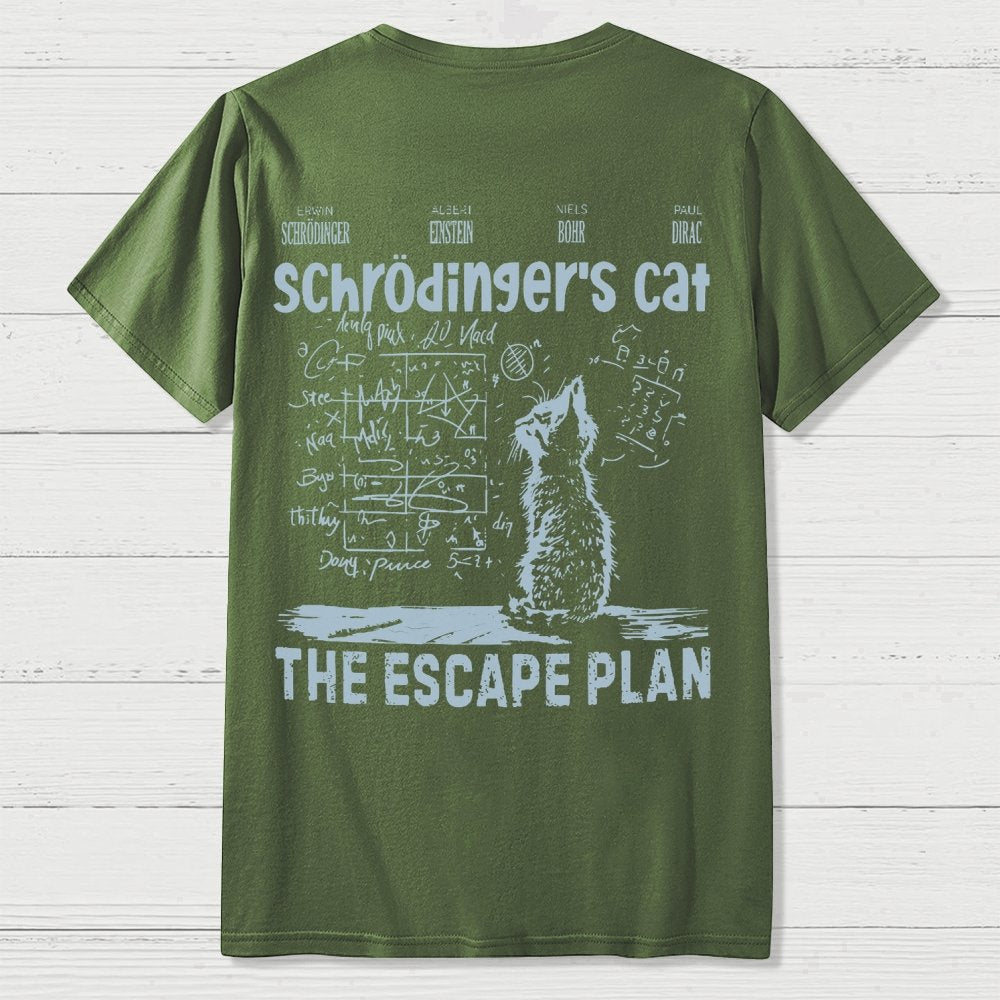 Schrodinger's Cat Escape Plan Interesting Physics Science Back-printed Geek T-shirt