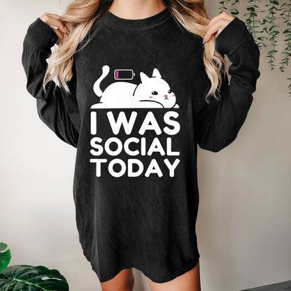 I Was Social Today Washed Long Sleeve Tee