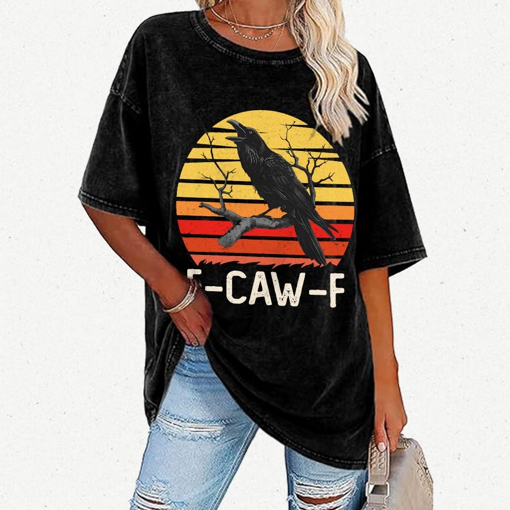 Retro Sunset F-Caw-F Black Bird Black Crow Vintage Distressed T-shirt