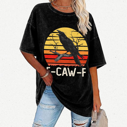 Retro Sunset F-Caw-F Black Bird Black Crow Vintage Distressed T-shirt