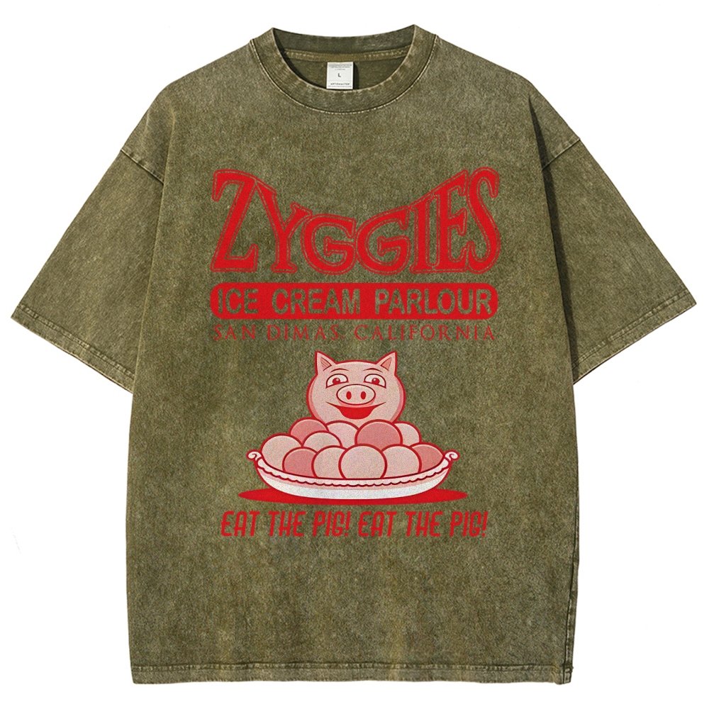 Eat the Pig at Sunny Ice Cream Parlour Ringer Vintage Distressed T-shirt
