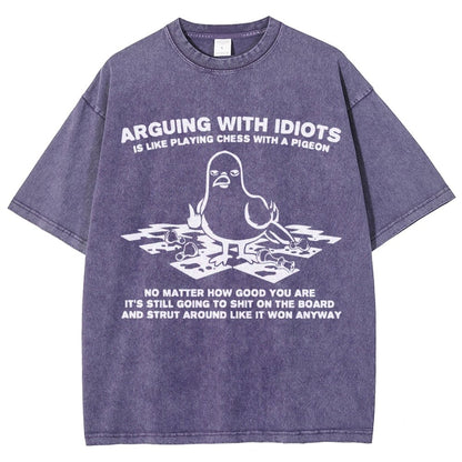 Arguing With Idiots Is Like Playing Chess With A Pigeon Vintage Distressed T-shirt