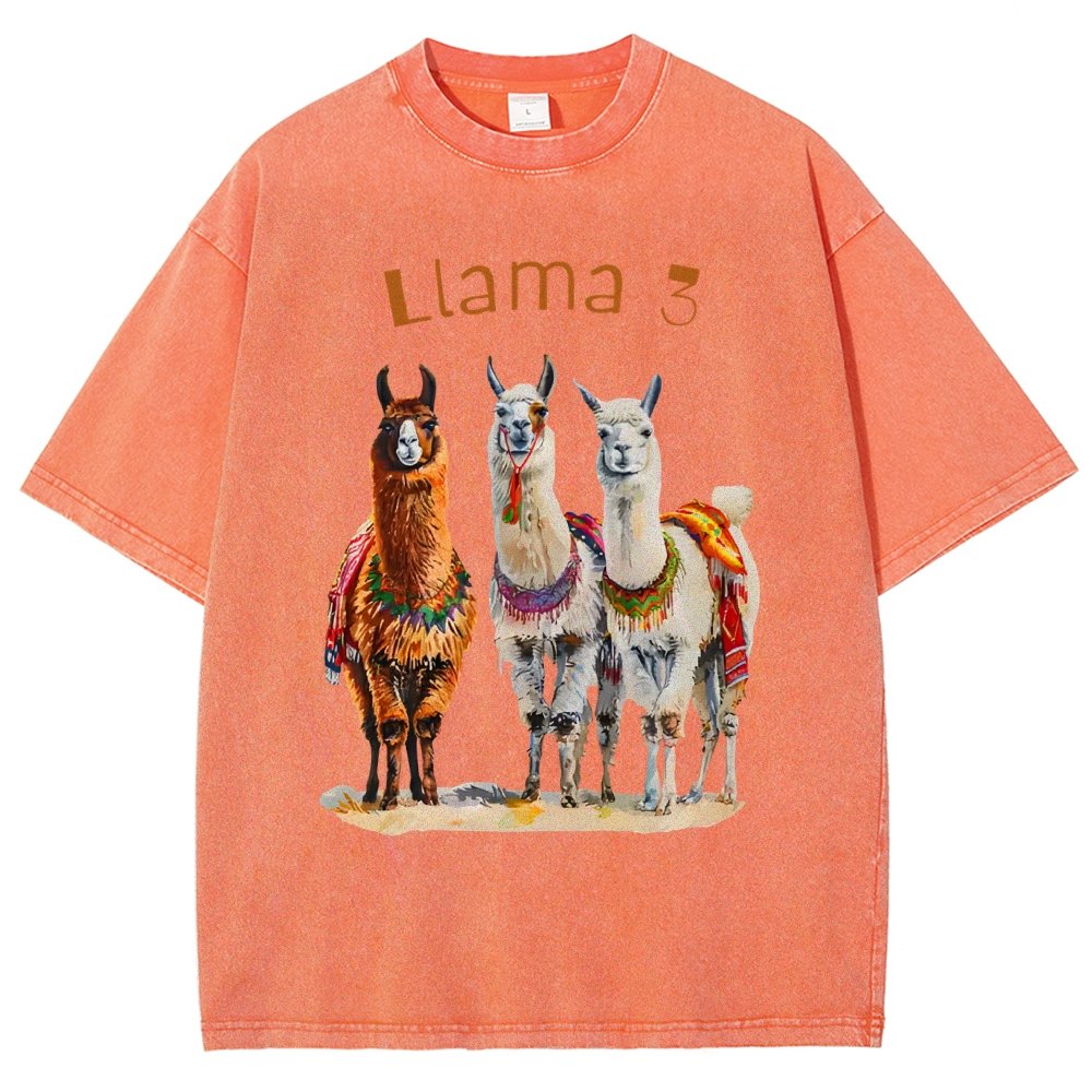 3 Llama Vintage Distressed T-shirt