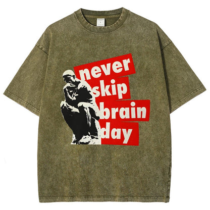 Never Skip Brain Day Vintage Distressed T-shirt