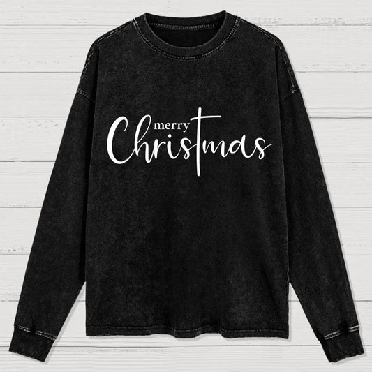 Merry Christmas .Christmas Cross Washed Long Sleeve Tee