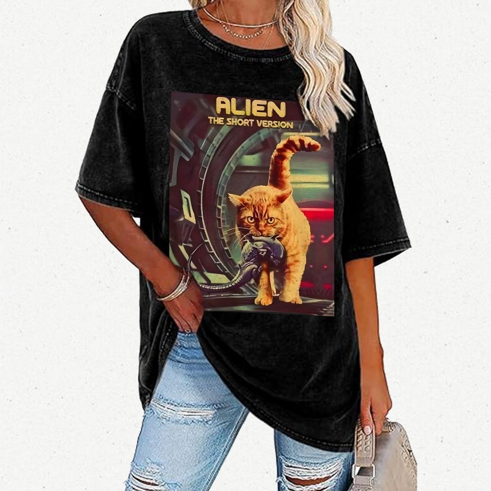 Mystery Cat Heavy Vintage Distressed T-shirt
