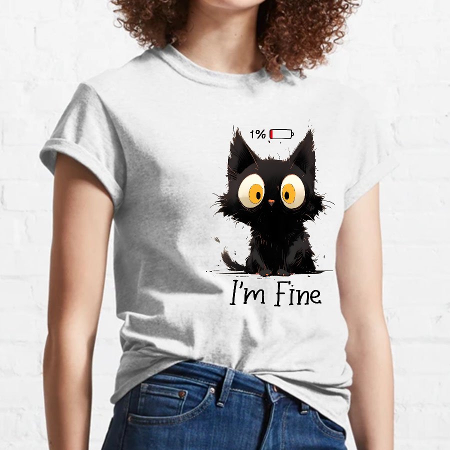 I‘m Fine Black Cat Geeky T-Shirt