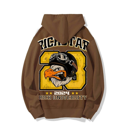 Vintage Rich Star Graphic Print Printed Back Cotton Hoodie