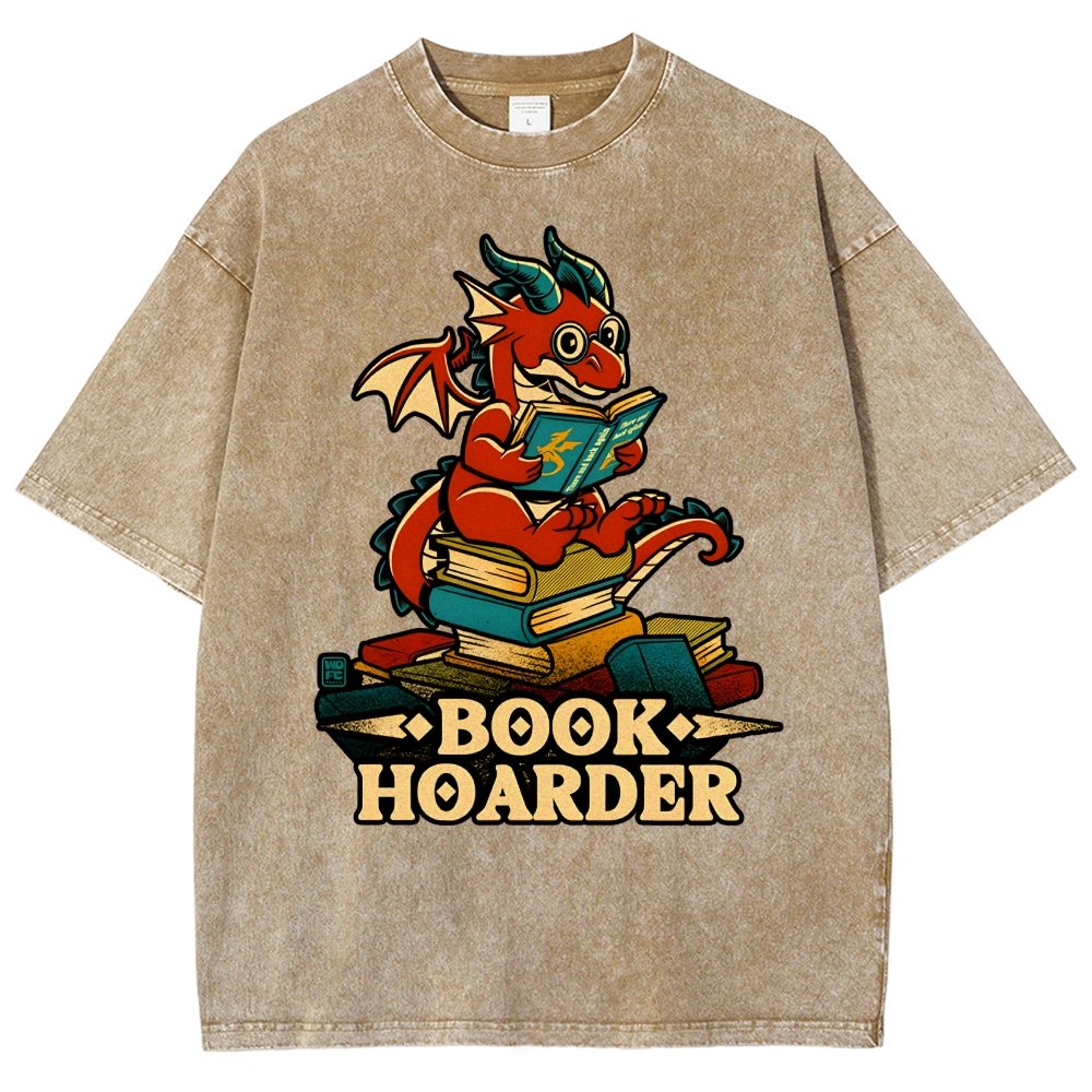 Book Hoarder Dragon Vintage Distressed T-shirt