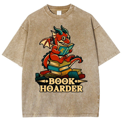 Book Hoarder Dragon Vintage Distressed T-shirt