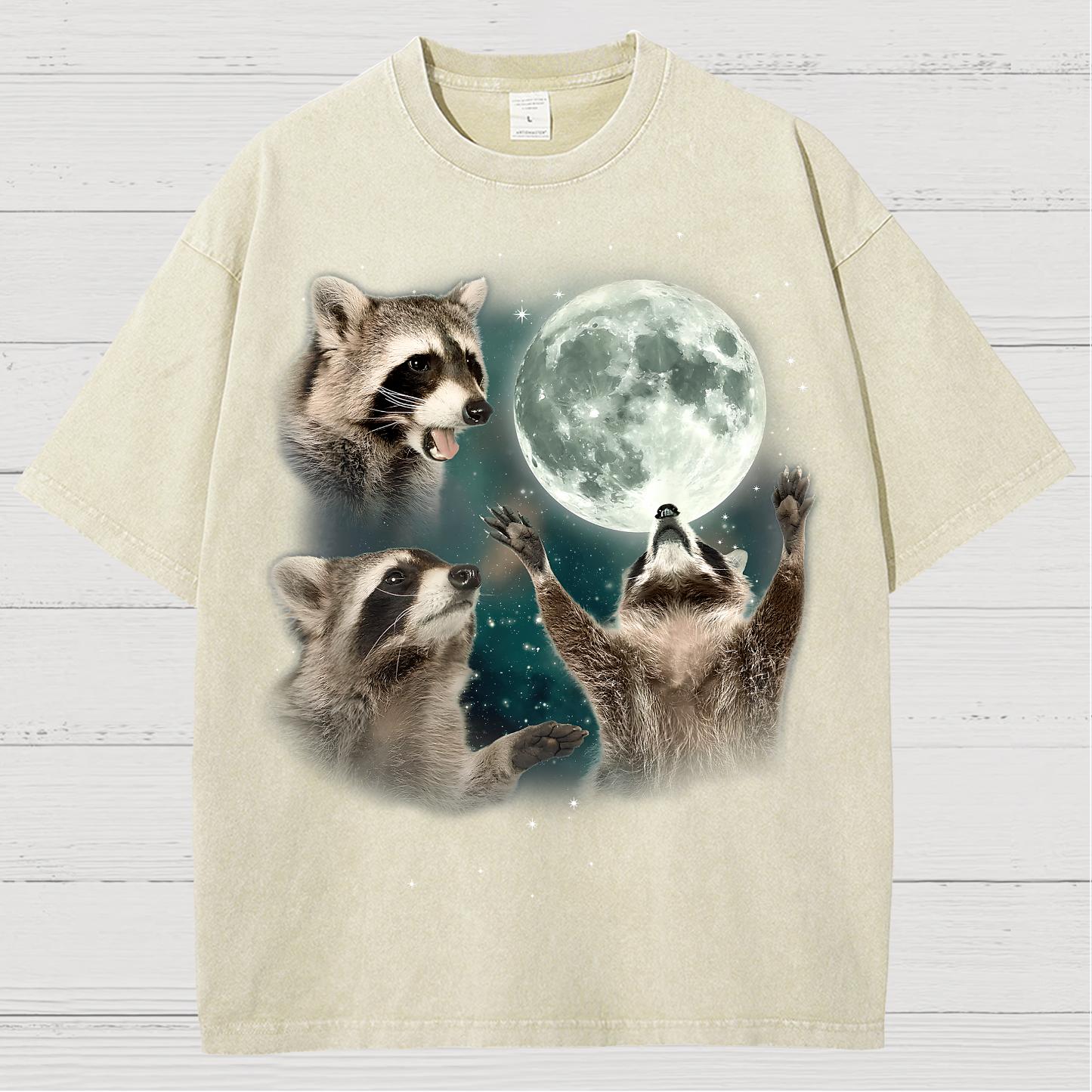 Three Raccoons Moon Vintage Distressed T-shirt