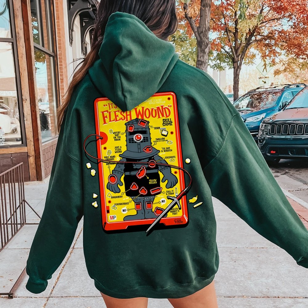 Flesh Wound Skill Game Nerdy Printed Back Cotton Hoodie