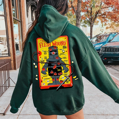 Flesh Wound Skill Game Nerdy Printed Back Cotton Hoodie