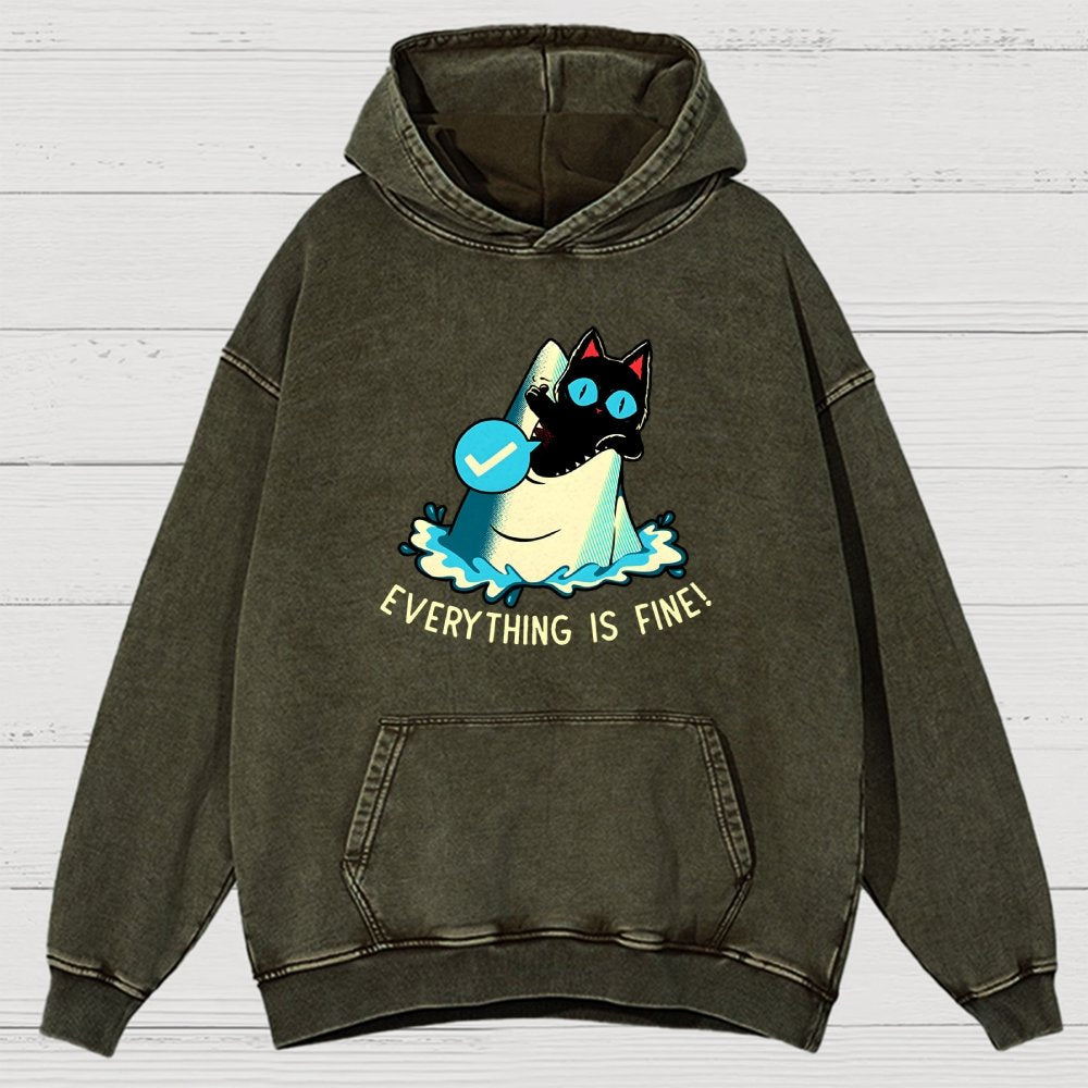 Everything Is Fine! Cat Vintage Distressed Hoodie