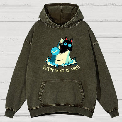 Everything Is Fine! Cat Vintage Distressed Hoodie