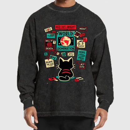 Cat Master Plan Washed Long Sleeve Tee