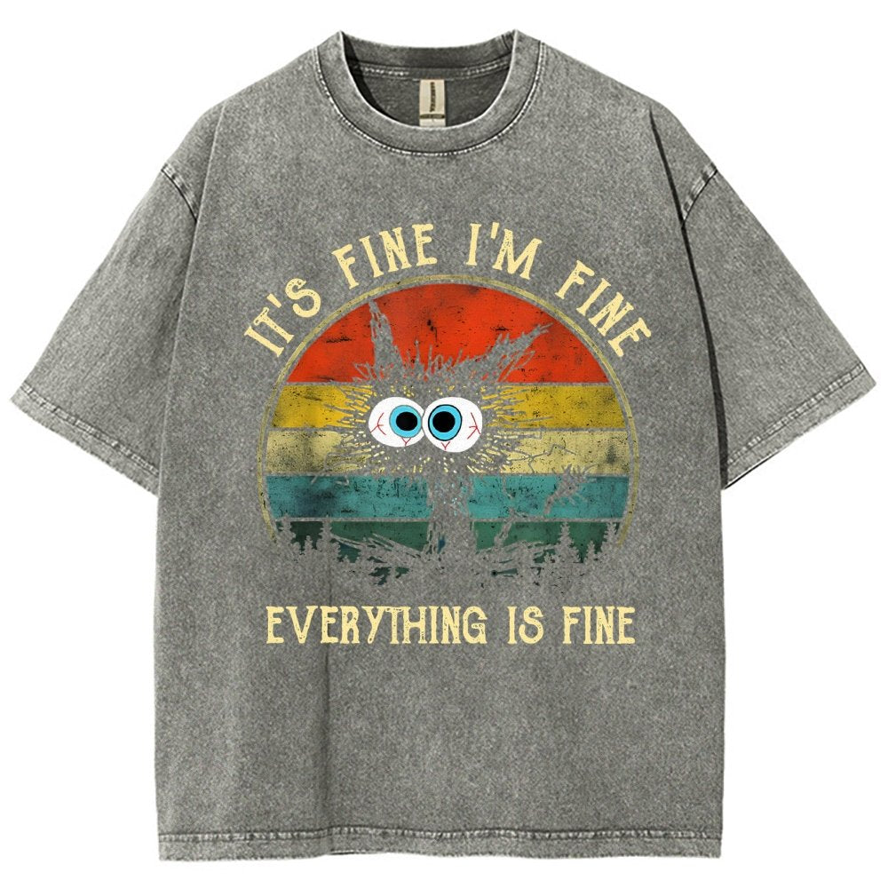 It ‘s Fine I am Fine Everything Is Fine Funny Black cat Vintage Distressed T-shirt