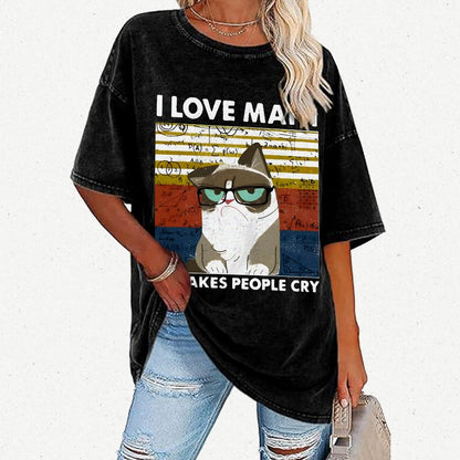 I Love Math It Makes People Cry Funny Cat Vintage Distressed T-shirt