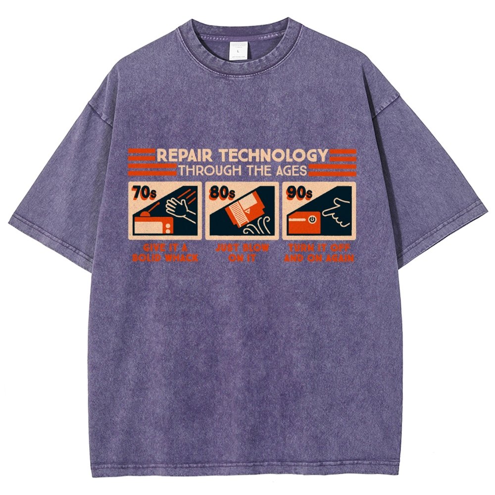 Repair Technology Through the Ages Vintage Distressed T-shirt