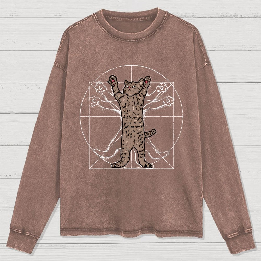 vitruvian cat Washed Long Sleeve Tee