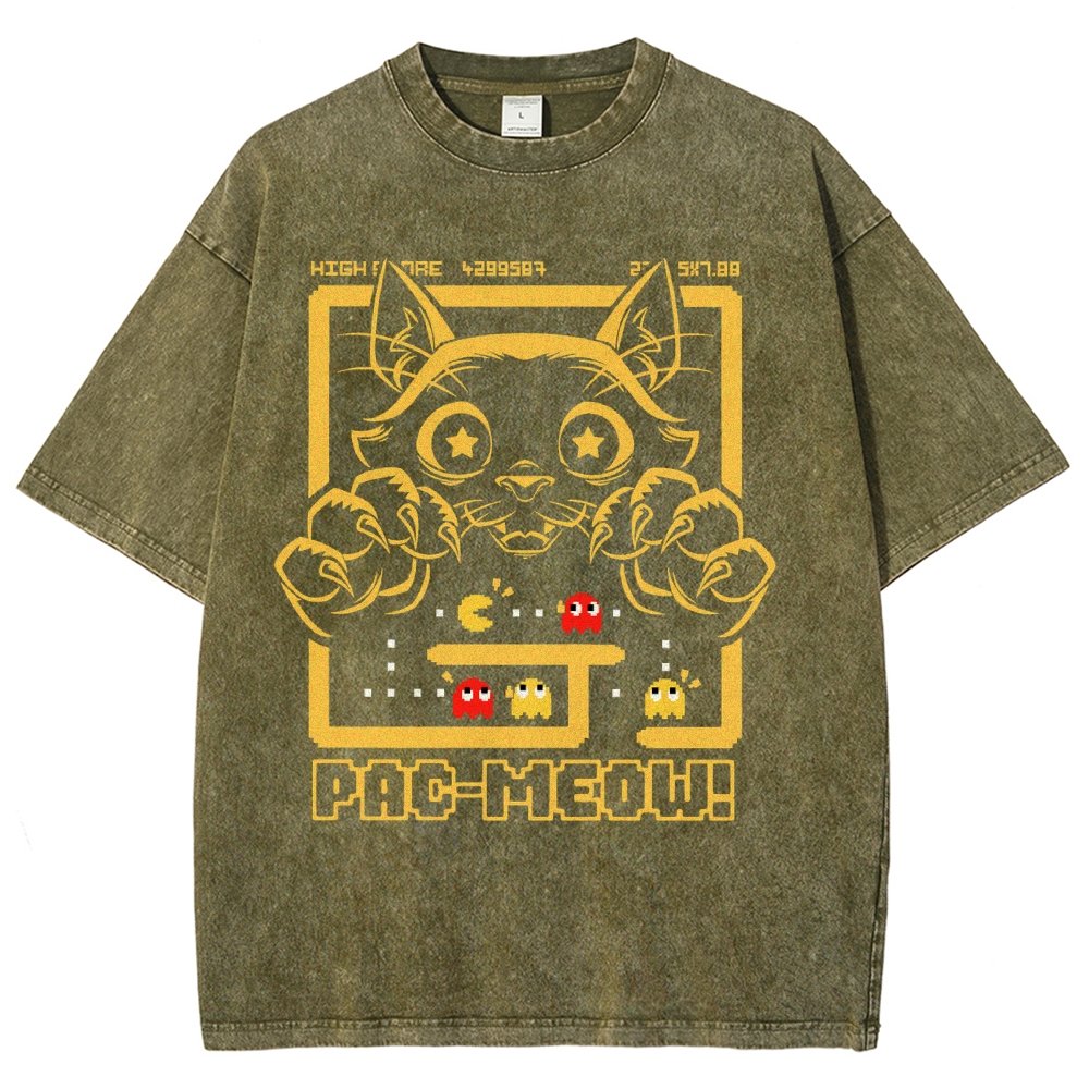 Vintage Game Cat Attack Pac Meow Vintage Distressed T-shirt