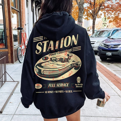 Classic Printed Back Cotton Hoodie with a Fictitious Location Design