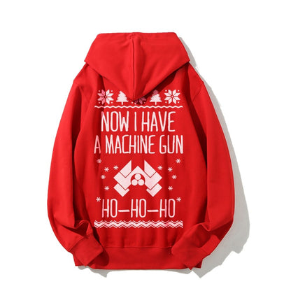 Now I Have a Machine Gun Ho-Ho-Ho Printed Back Unisex Cotton Hoodie
