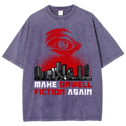 Damen Make Orwell Fiction Again Vintage Distressed T-shirt