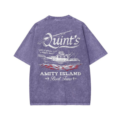 Captain's Shark Fishing Front And Back Printing Washed T-shirt