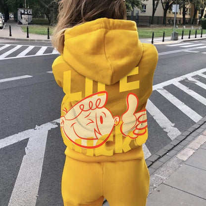 Life Sucks Printed Back Cotton Hoodie