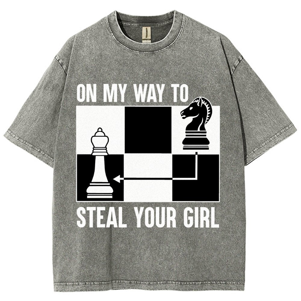 Chess Game On My Way To Steal Your Girl Vintage Distressed T-shirt