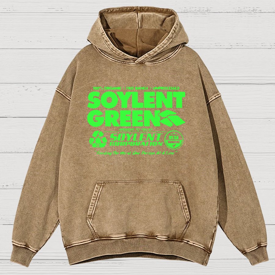 100% Organic Soylent Green Washed Vintage Distressed Hoodie