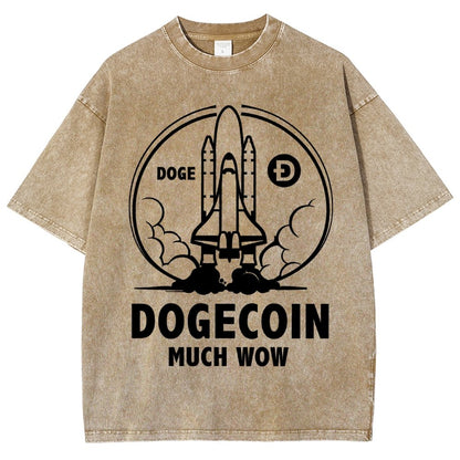 Dogecoin Rocket Ship Much Wow Meme Joke Funny Crypto Currency Elon Musk DOGE Vintage Distressed T-shirt