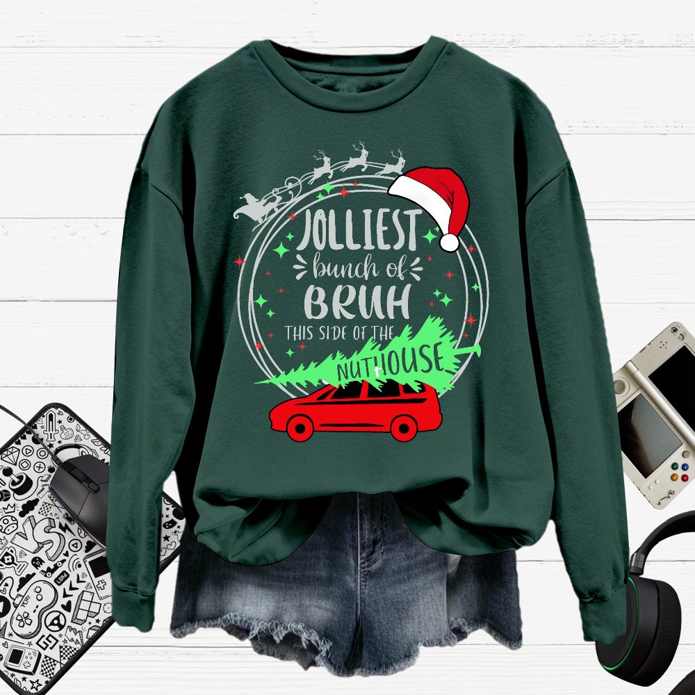 Jolliest Bunch Of Bruh Christmas Cotton Pullover Sweatshirt