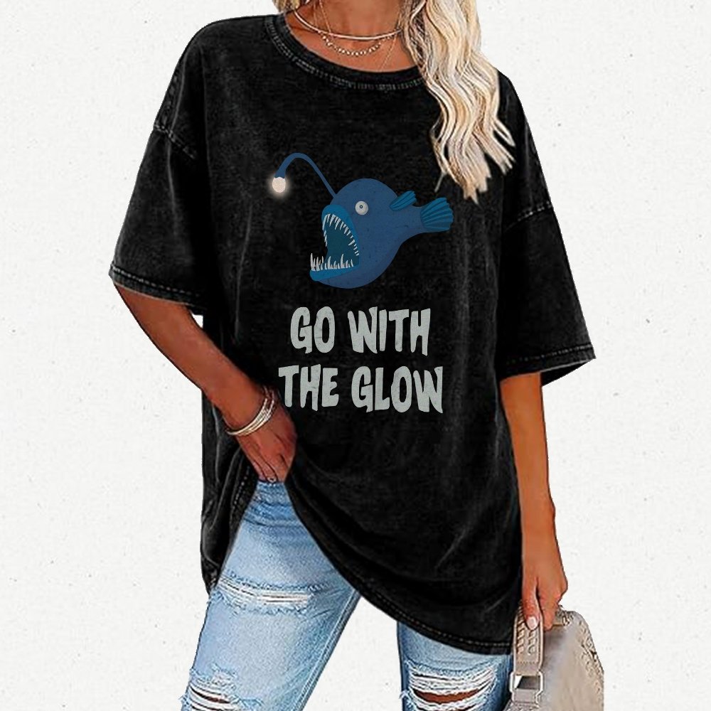 Go With The Glow Anglerfish Pun Vintage Distressed T-shirt
