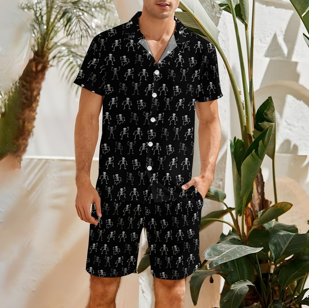 Skeleton Man Dancing Print Hawaiian Shirt Set