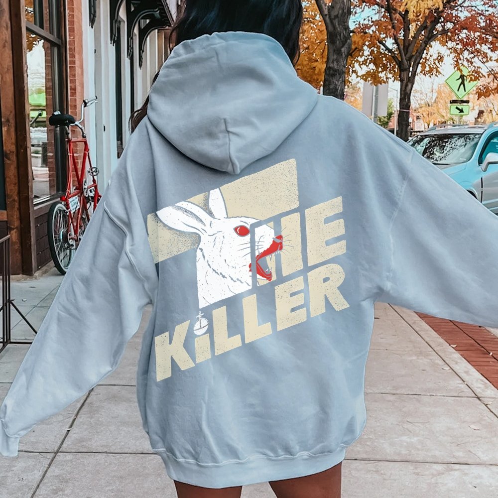 Mysterious Rabbit Printed Back Unisex Cotton Hoodie