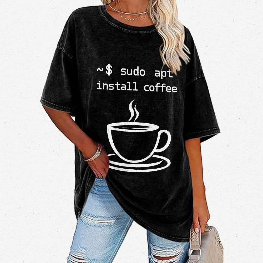 Sudo Apt-Get Install Coffee Vintage Distressed T-shirt