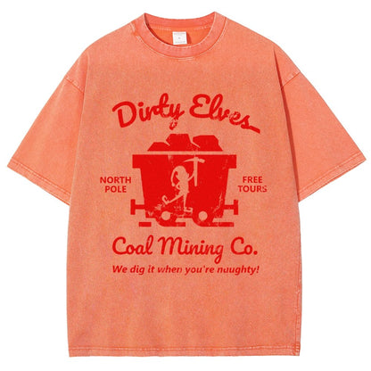 Dirty Elves Coal Mining Company Christmas Humor Vintage Distressed T-shirt