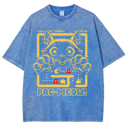 Vintage Game Cat Attack Pac Meow Vintage Distressed T-shirt